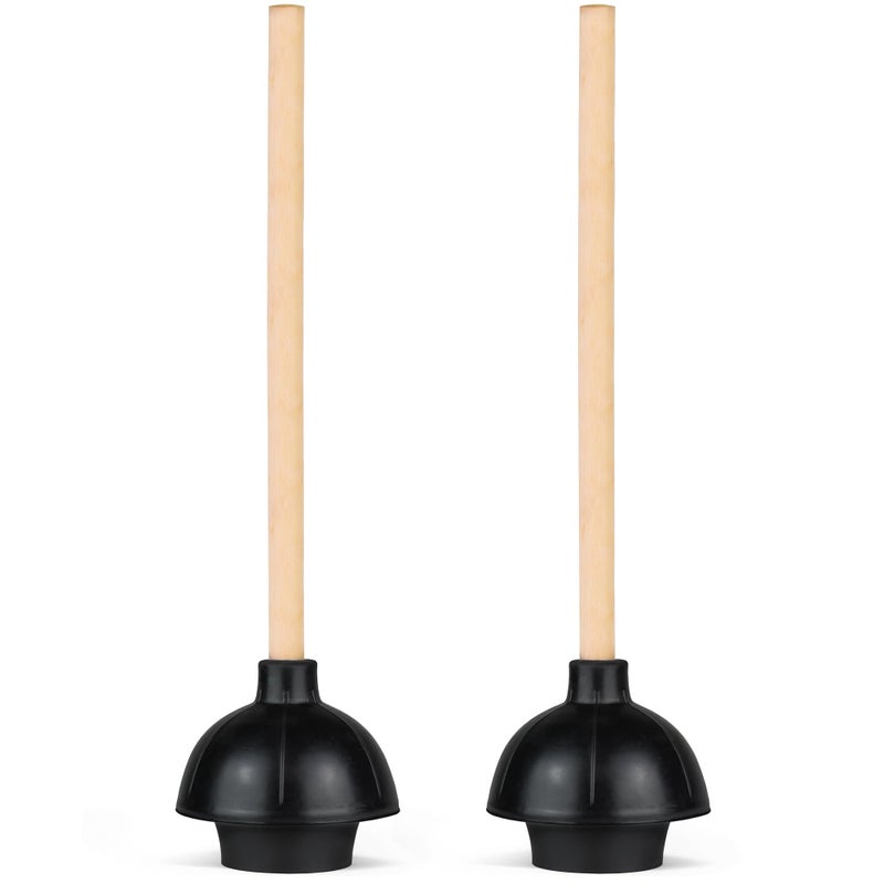 SteadMax Heavy Duty Toilet Plunger, Commercial Grade Double Thrust Force Rubber Cup with Wood Handle, 2 Pack (22") - Image 2